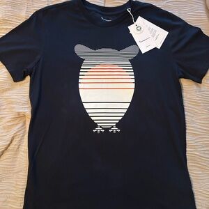 NEW. Knowledge Cotton Apparel. Men's Navy Graphic T-Shirt with Striped Owl Print